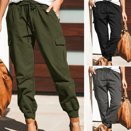 Women's Combat Cargo Trousers High Waist Joggers Casual Long Pants Casual Bottom - Picture 2 of 18