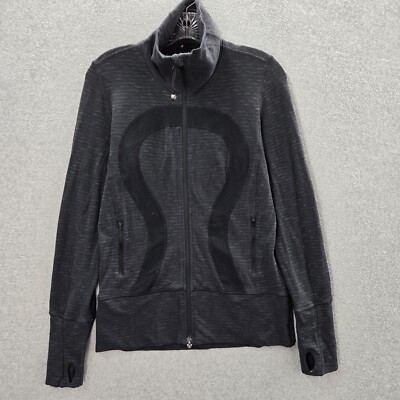 Lululemon Women Activewear Jacket 6 Gray In Stride Logo Full Zip Running Pockets