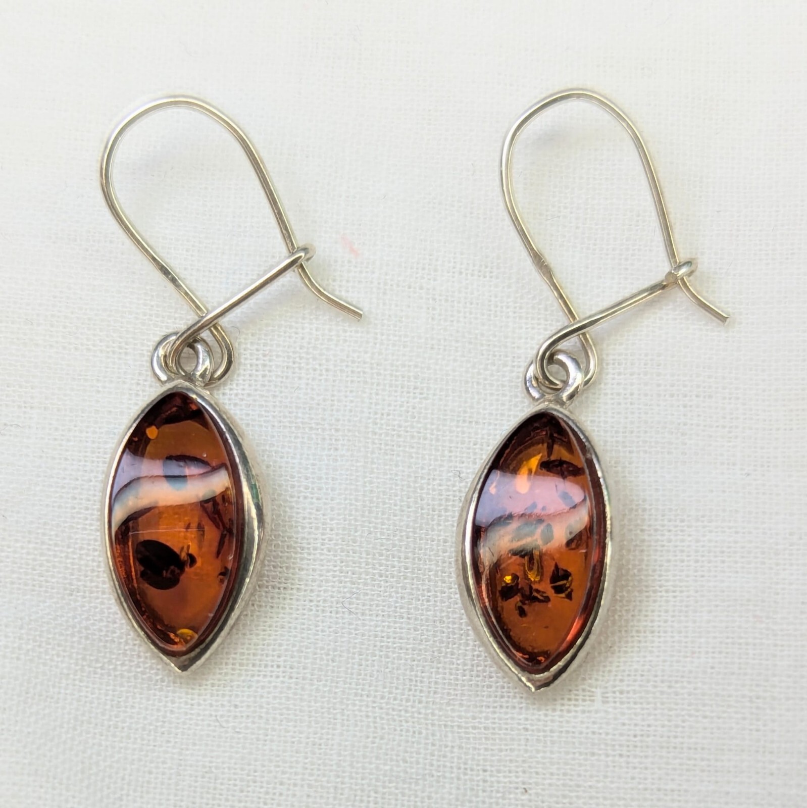 Baltic Amber Hook Dangle Drop Earrings Leaf Shape… - image 3