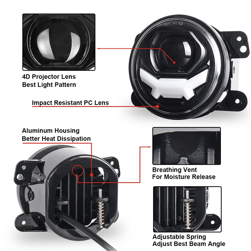 Pair 4 Inch LED Front Bumper Driving Lamps Laser Fog Lights For Jeep Wrangler JK - Imagem 3 de 4