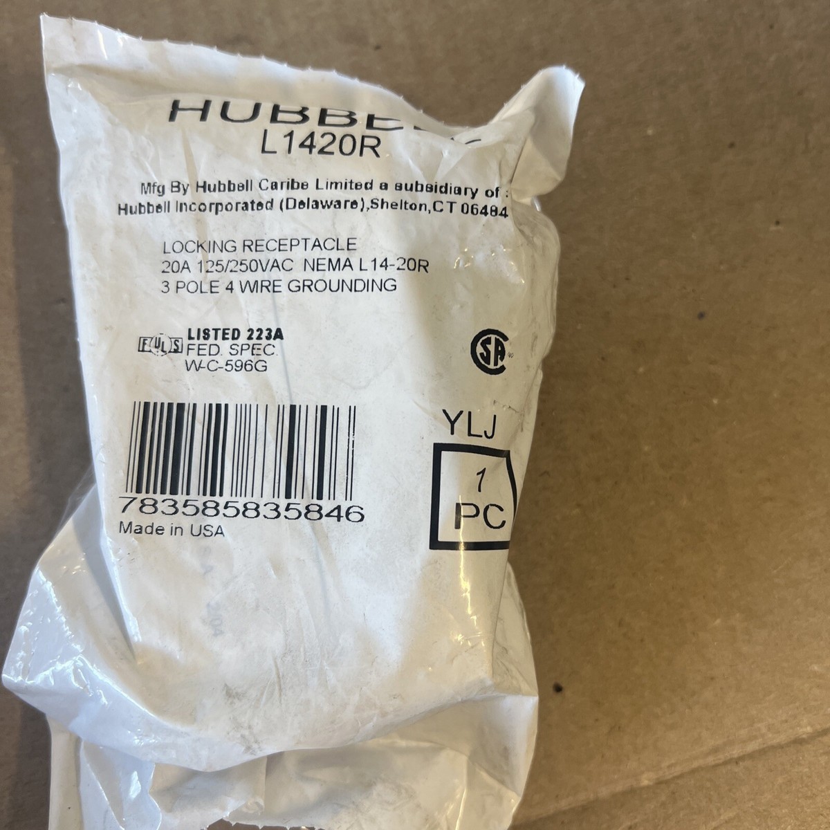 Hubbell L1420R Locking Receptacle 20A 125/250V Nema L14-20R