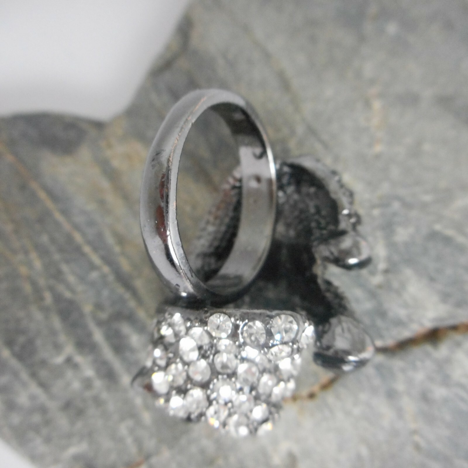 Panda Black/White Rhinestone Statement Ring Size … - image 6