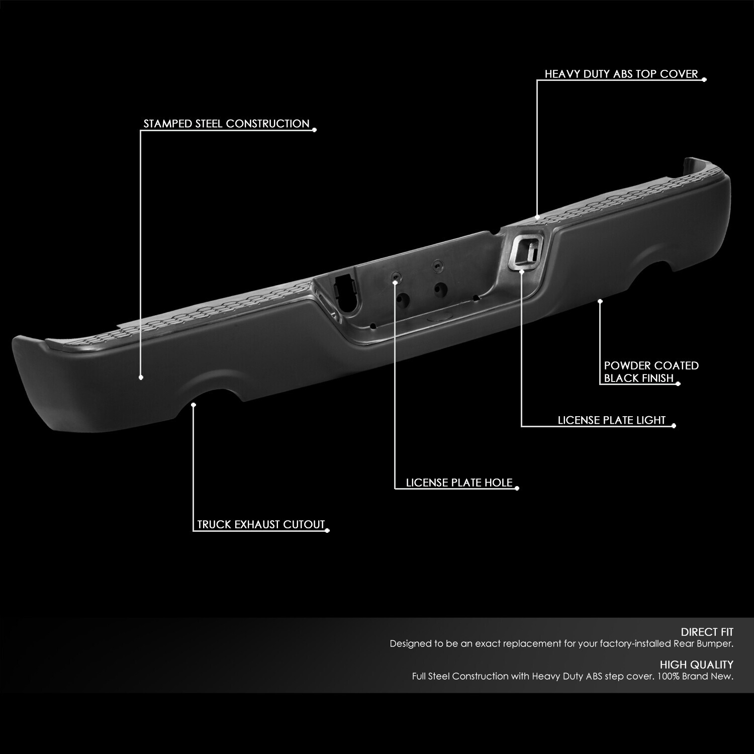 Black Dual Exhaust Rear Step Bumper w/o Sensor Holes for 09-19 Ram 1500- 3500