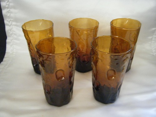  TEXGLASS Decatur  BROWN THUMBPRINT Tumblers 5 1/2" (Set of 5) - Picture 1 of 4