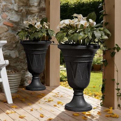 Set of 2 Vintage Tall Urn Planters 23.6'' for Outdoor & Indoor Decor