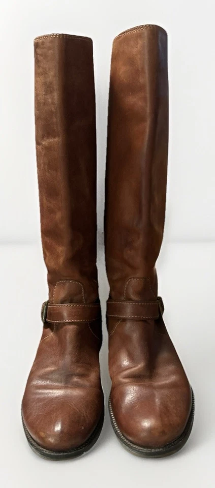 J.Crew Women’s Brown Leather Engineer Riding Boots Sz 8 Buckle Tall Pull-On - Image 2 of 4
