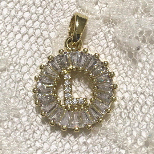 Letter L Pendant Gold Tone Rhinestones Baguettes .75" wide