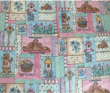 Vintage Floral and Birdhouse Patterned Fabric