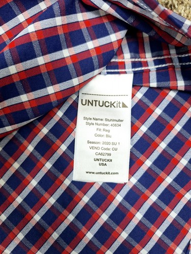 UNTUCKit Mens Blue Check Nylon Blend Stuhlmuller Longsleeve Shirt Size XXL - Picture 5 of 8
