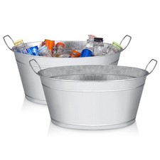 Large 6-Gallon Galvanized Beverage Tub, 20x14x10", Pack of 2, Rustic Cooler