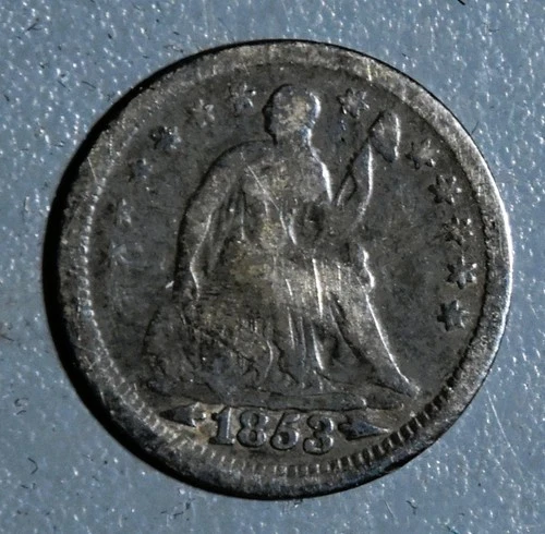 1853 5C SEATED LIBERTY SILVER HALF DIME KM# 62.2 Grade:  VF A6502
