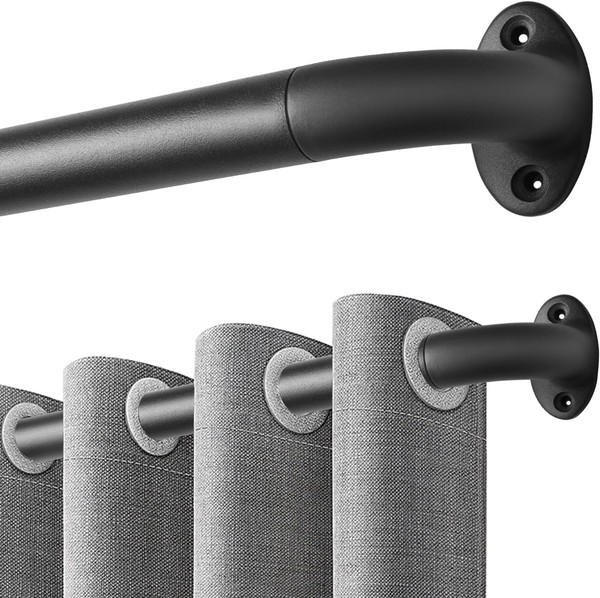 Gardinenstange Ausziehbar Schwarz Metall 76-230Cm 25Mm FüR VorhäNge Wohnzimmer-image