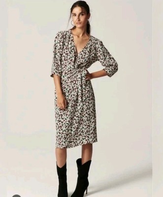 NWT $426 Ba&sh Robe Elen Ecru Dress In Red 1 Small Floral Tie Faux Wrap New 125 