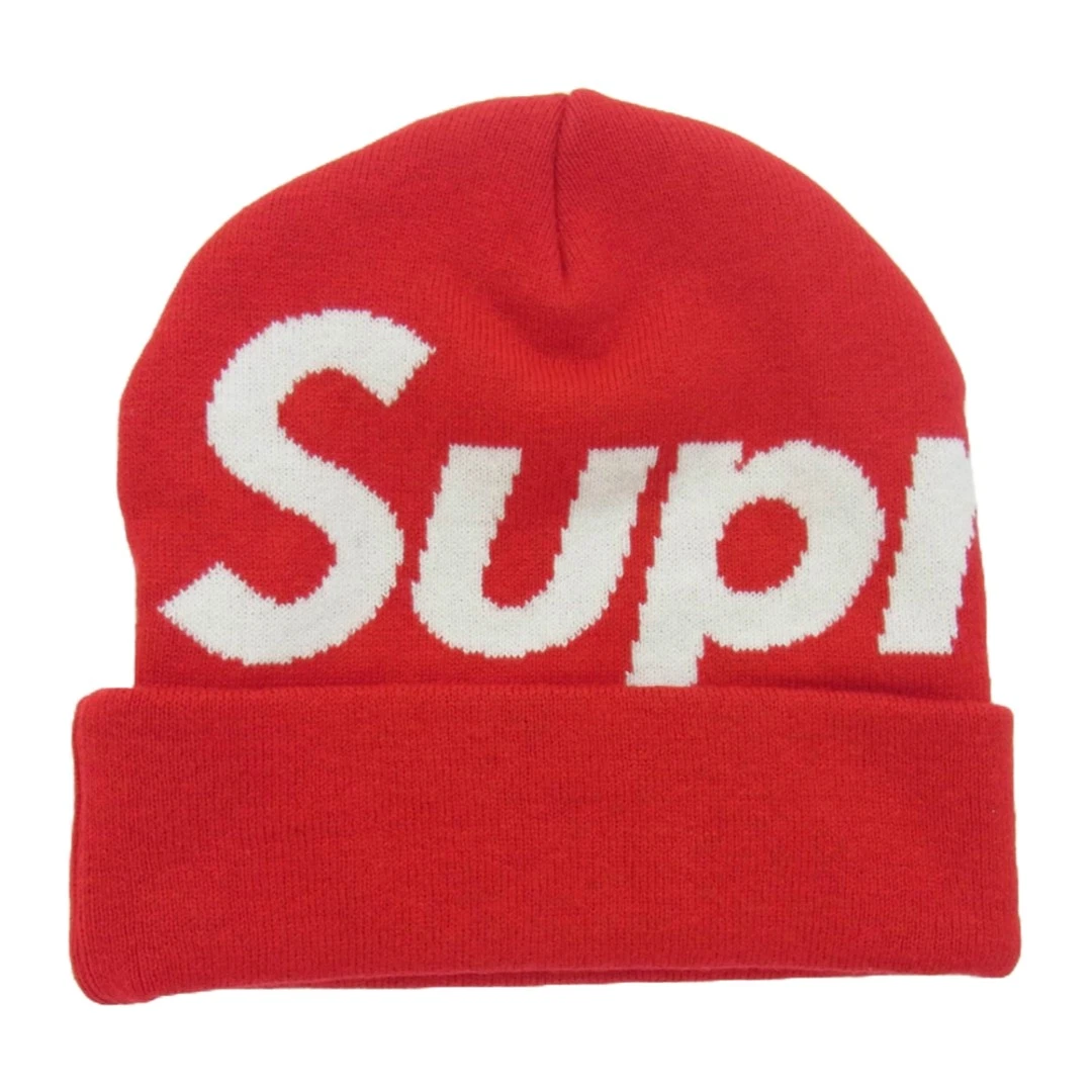 Bonnet Supreme 23AW grand logo rouge cachemire mélangé tricot chapeau occasion LIFE 0