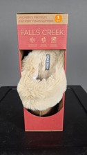 Falls Creek Lena Memory Foam Faux Fur Slippers Beige S 5-6 Indoor Outdoor