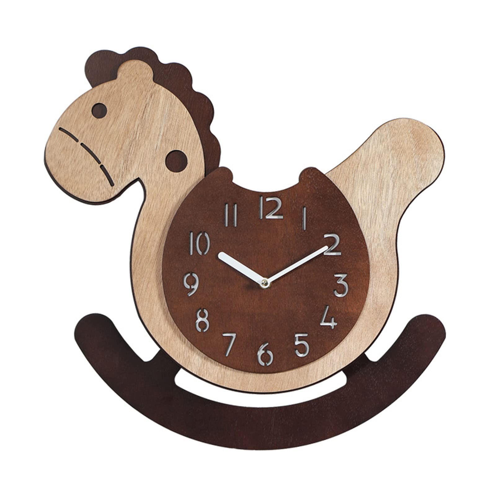 16 inch Horse Shaped Wooden Rocking Silent Wall Clock for Kids Room Home Decor
