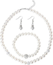 Pearl Earrings Bracelet Necklace Set Black and White Necklace Faux Pearl Bracele