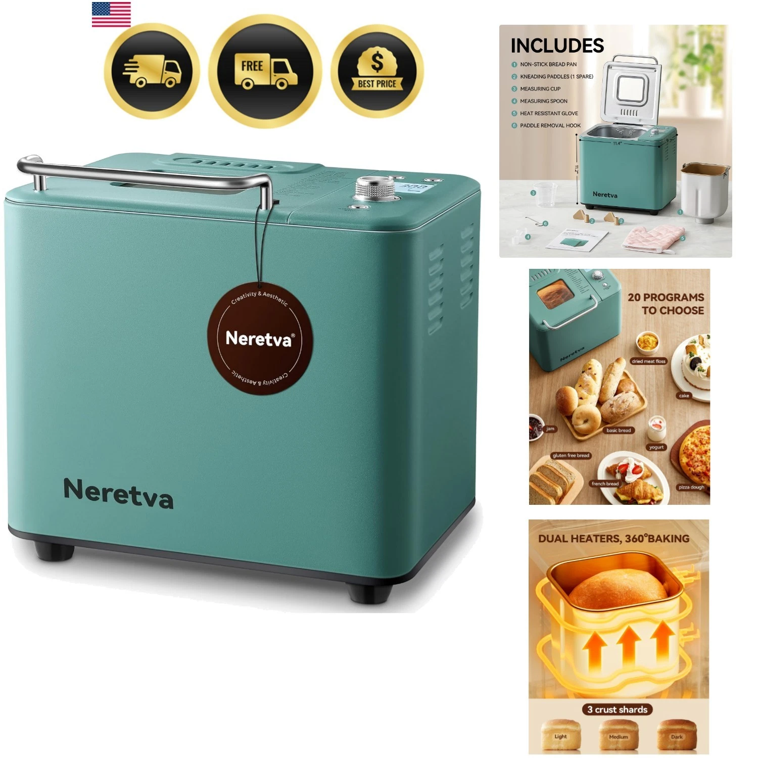 Bread Maker, 20-IN-1 2LB Bread Machine Dual Heater Bread Maker Machine Automa...