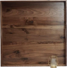 24 X 24 Inches Extra Large Square Black Walnut Wood Ottoman Tray with Handles, S