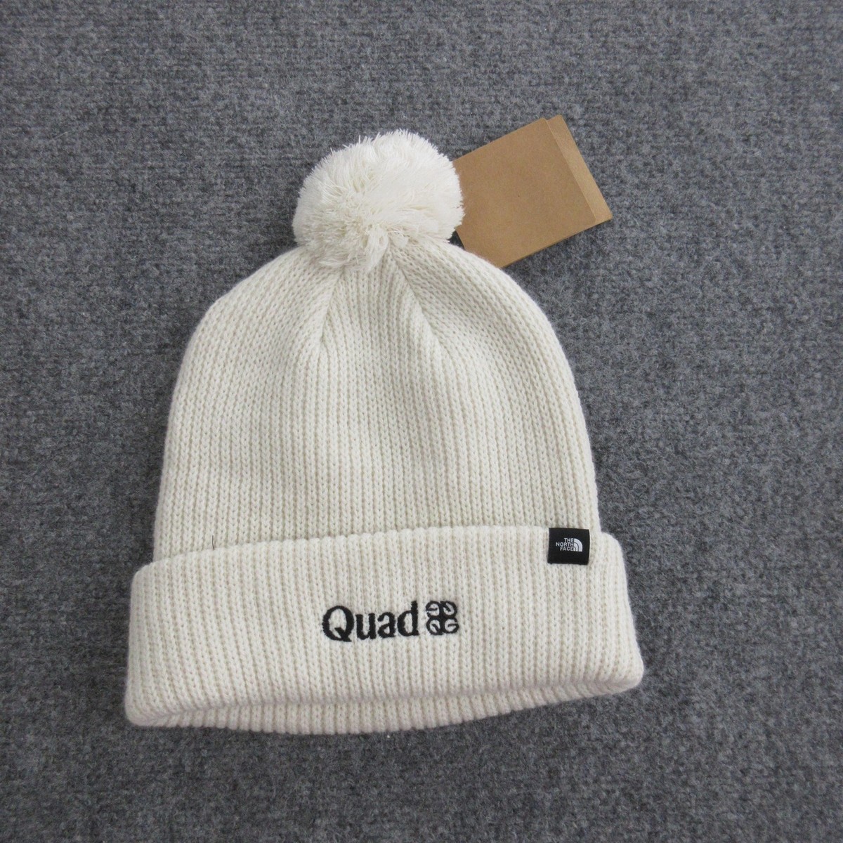 The North Face Hat Beanie One Size White Pom Quad Logo Knit Winter