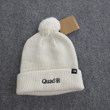The North Face Hat Beanie One Size White Pom Quad Logo Knit Winter Unisex Warm