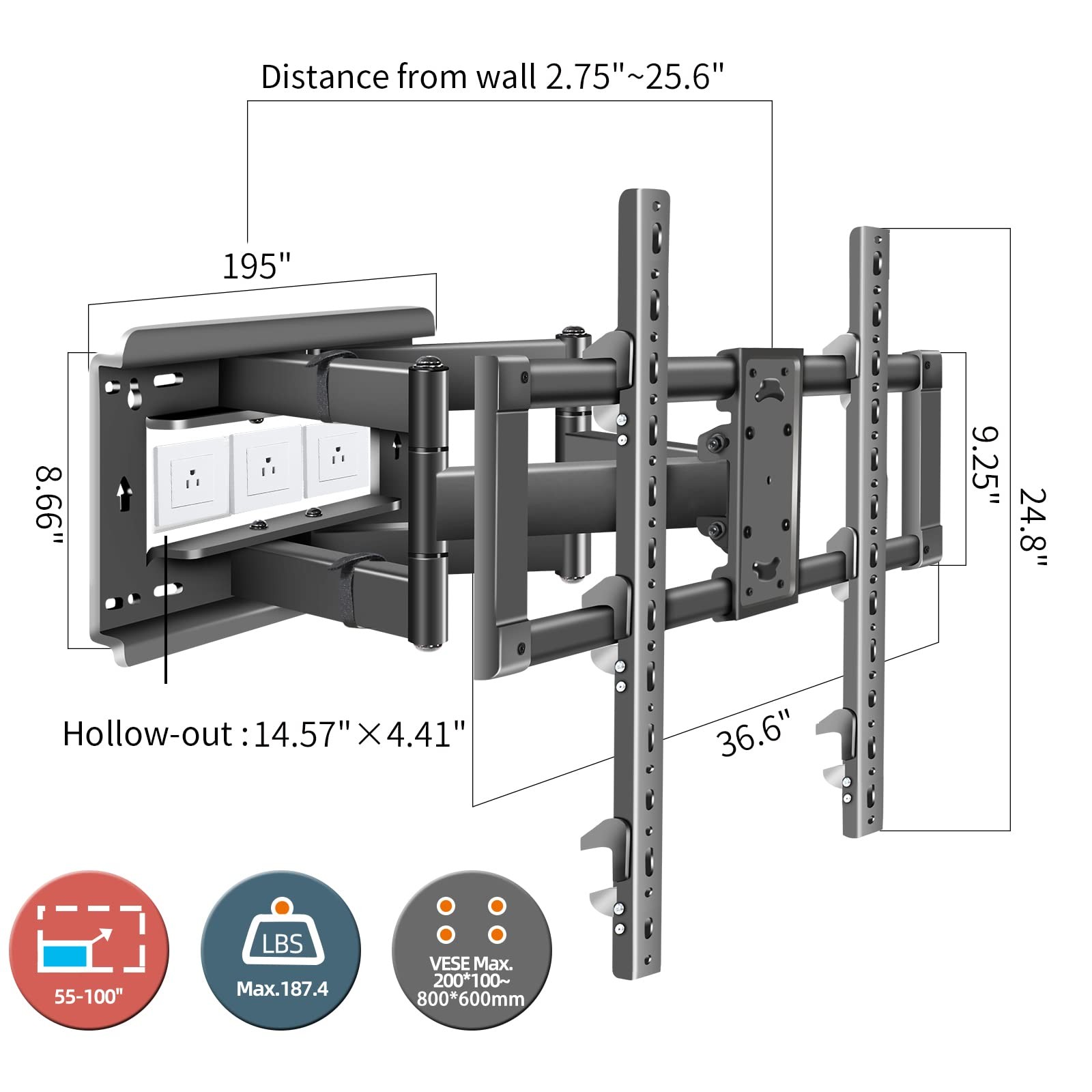 85 86 98 TV Wall Mount 55-100 inch Full Motion Television Bracket Large Scree