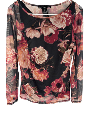 #ad WHITE HOUSE BLACK MARKET Top Size Medium Floral Mesh Stretch Blouse Lined $13.96