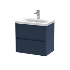 Nuie Havana 600mm Midnight Blue Wall Hung 2-Drawer Vanity Unit Mid-Edge Basin