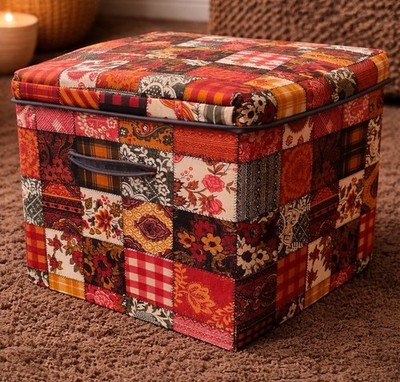 Vintage MCM Vinyl Footstool Ottoman Storage Boho Cottage Reider Manufacturing