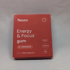1 Pack Neuro Gum CINNAMON Caffeine B-12, Natural Boost Energy & Focus Exp 03/27