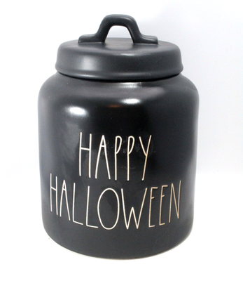 #ad Rae Dunn Happy Halloween 2017 Matte Black Chubby Canister $28.00