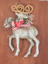 Vintage Gold Glittered Reindeer Hanging Christmas Ornament. 6", fancy antlers