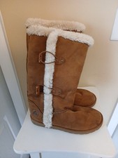 Airwalk Myra Faux Suede Fur Lined Winter Pull On Boots Brown Girls Sz 2.5 VGUC