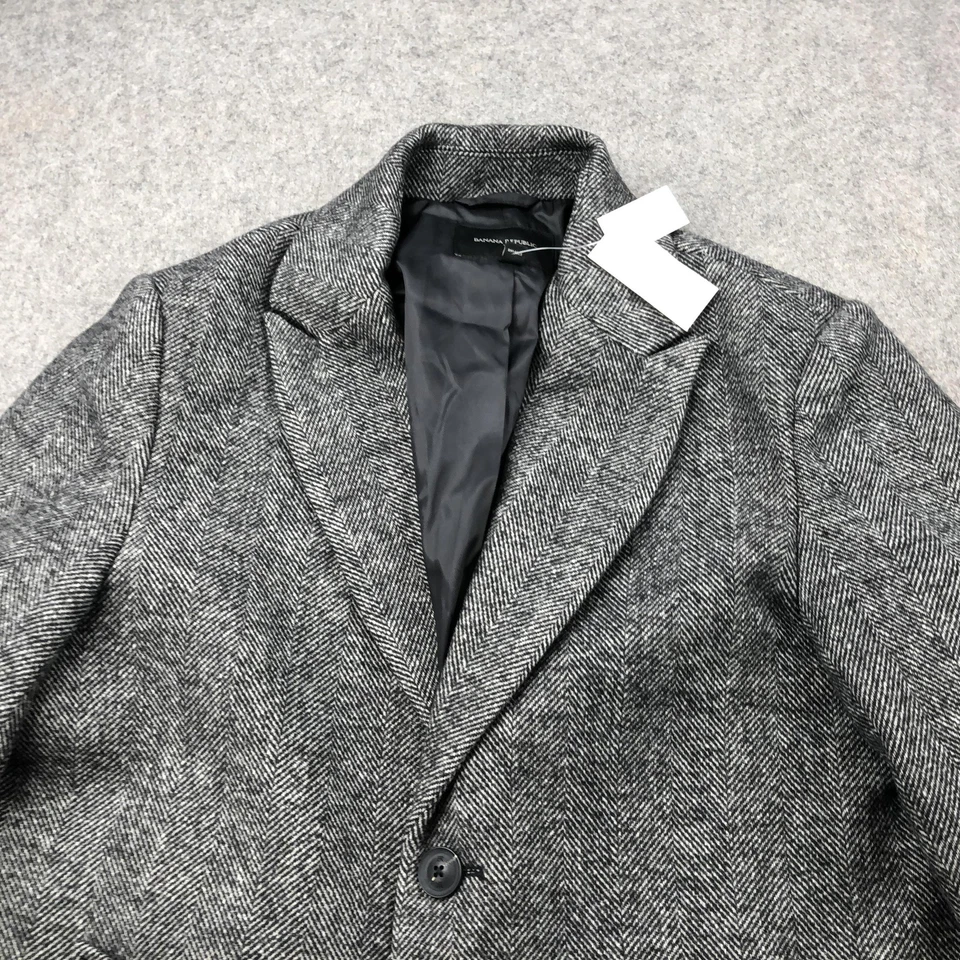 Banana Republic Topcoat Mens Medium Gray Wool Herringbone 2 Button Overcoat - Image 4 of 4