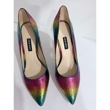 Nine West Womens 8M Rainbow Ombre Metallic Pointed Toe Stiletto Pumps Multi