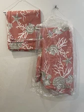 Pottery Barn Bermuda Duvet Cover Set Coral Queen 2 Euro Shams Sea Shell 3p Rare