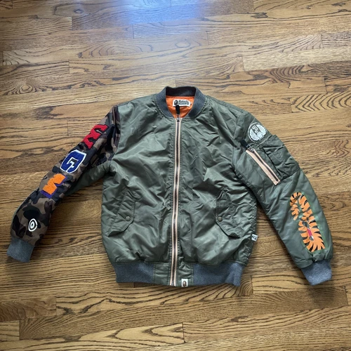 A BATHING APE (BAPE) Giacca Bomber Pilota Militare Bape A Bathing Ape Shark MA 1 Taglia M Verde Medio