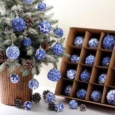 36 Pcs Christmas Chinoiserie Ball Ornaments Blue and White Chinoiserie Tree D...