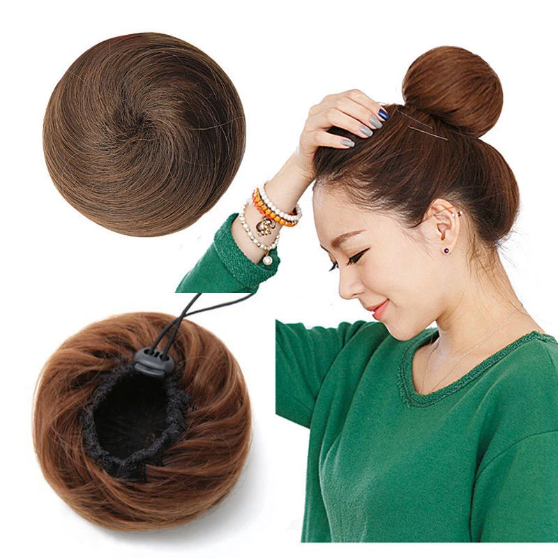8 Colors Women Lady Hair Buns with Drawstring Synthetic Hair Chignon Hairpieces - Image 2 of 4