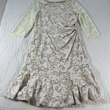 Eliza J Dress Womens 12 Cream Sheath Lace Midi Romantic Modest Ruffle Party NEW