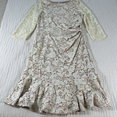 Eliza J Dress Womens 12 Cream Sheath Lace Midi Romantic Modest Ruffle Party  NEW | eBay