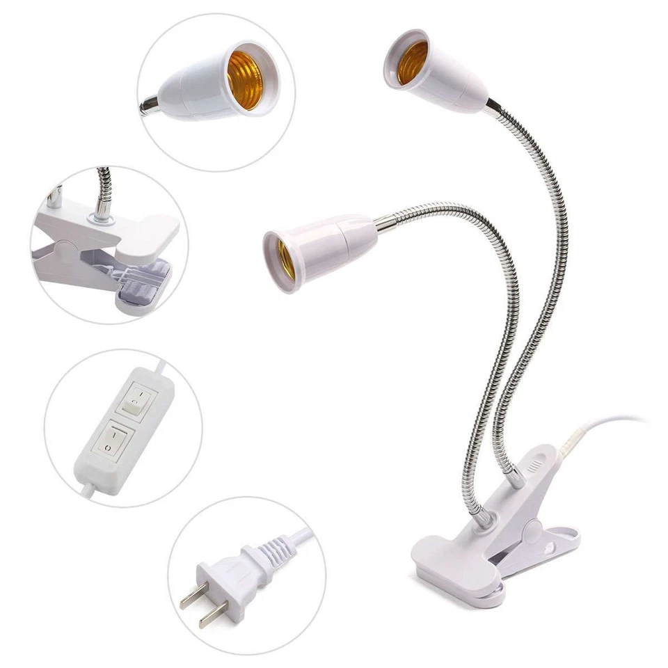 Flexible Double Head E27 LED Clamp/Clip-on Desk Light Work Table Lamp Holder - Image 3 of 4
