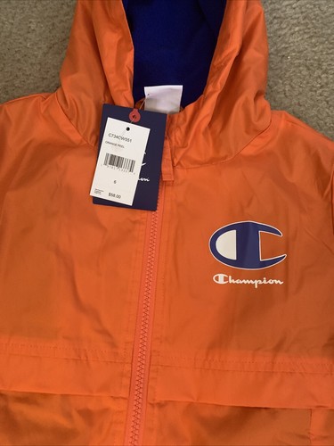NWT Boys Size 6 Champion Fleece Lined Windbreaker Style Jacket Orange Blue - Picture 4 of 7