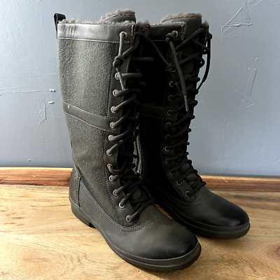 UGG Elvia Slate Green Waterproof Leather Wool Boots Women's Size