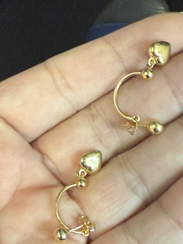BY OROGEM 14k Yellow Gold Puff Heart Curved Dangling Earring W/ Box - Picture 12 of 18