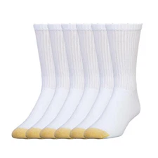 Slight Stain Gold Toe Men's 6 Pack Cotton Athletic Crew Socks, White, Size 10-13