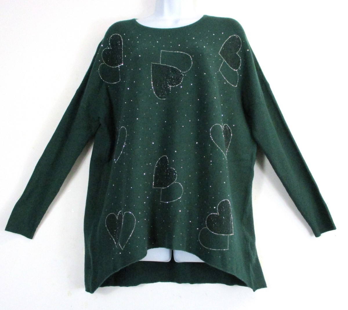 Pull Femme Taille Plus 16-20 - Motif Cœur Scintillant - Manches 3/4 - Fabriqué En Italie