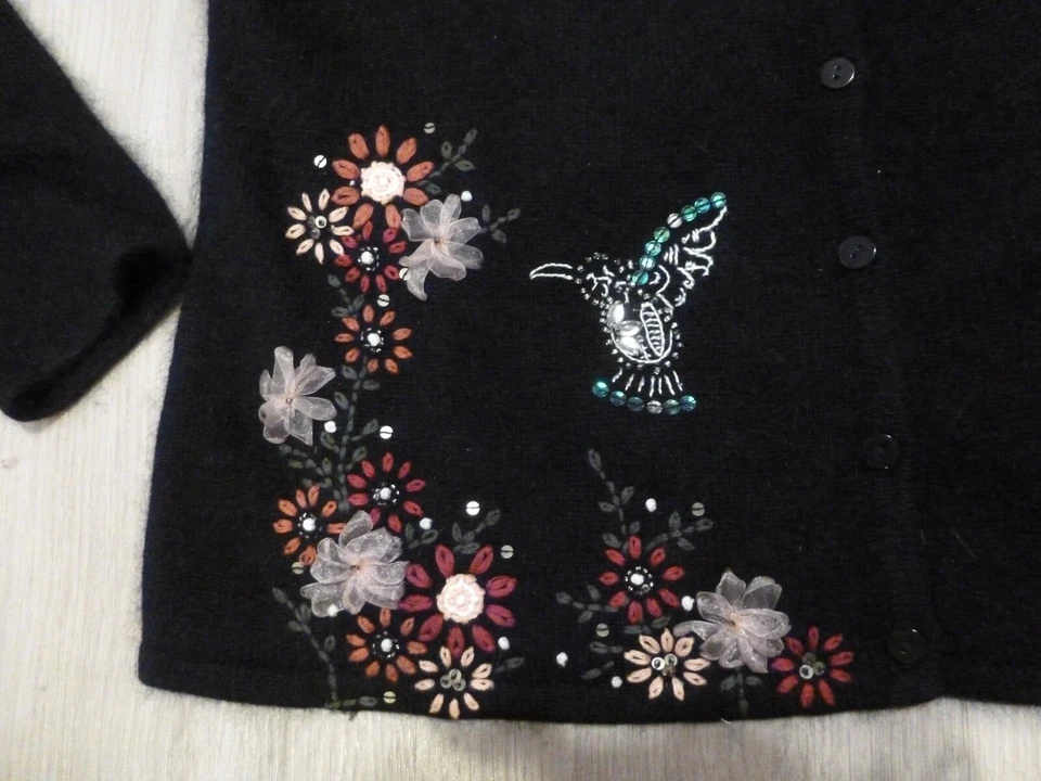 Suéter Preston & York L Cárdigan Negro Cuentas Nylon, Angora, Lana NUEVO NUEVO CON ETIQUETAS Foto 3 de 4