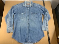 Vintage Distressed Faded Big Mac Denim Jean Pearl Snap Work Chore Shirt Jacket