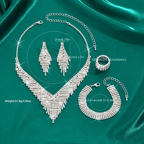 Juego de joyas de diamantes de imitación hipnóticos radiantes - plateado atemporal, pendiente colgante - Imagen 5 de 6